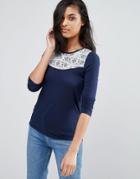 Vero Moda Drapey Cowl Hem Top With Lace Yoke - Navy