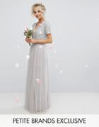 Maya Petite Plunge Neck Embellished Top Maxi Dress With Tulle Skirt - Gray