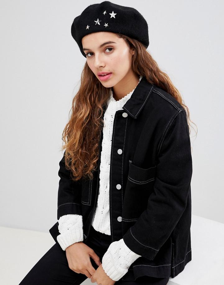 7x Studded Beret - Black