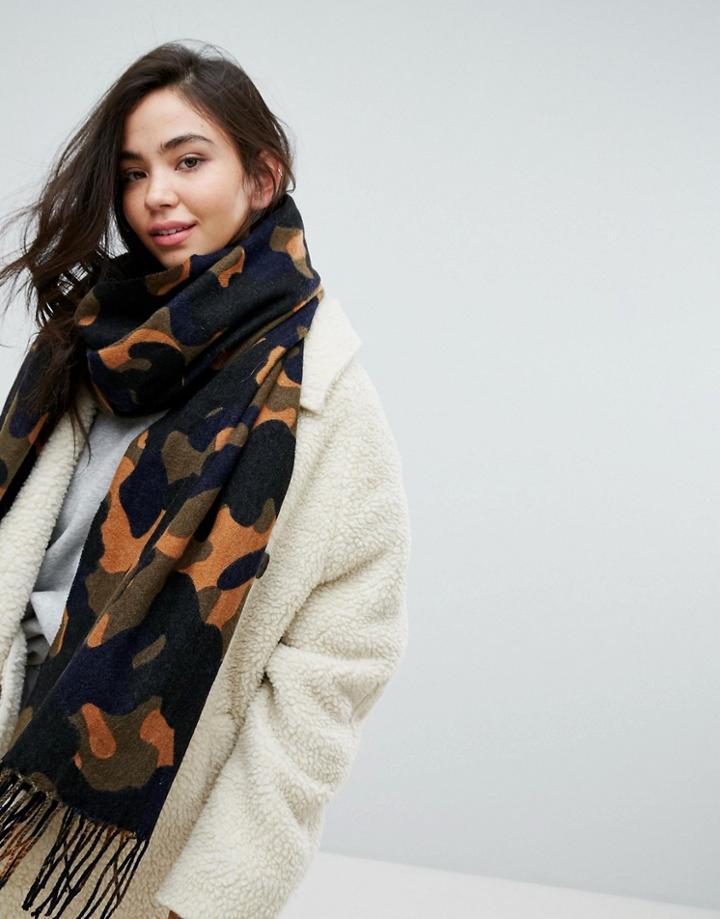 Monki Camo Print Scarf - Green