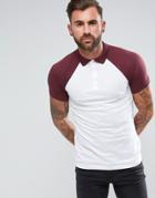 Asos Jersey Polo Shirt With Contrast Raglan In White - White