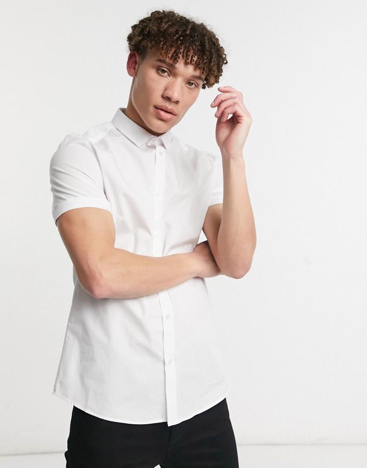 River Island Short Sleeve Poplin Shirt In White