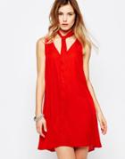 Daisy Street Shift Dress With Scarf Detail - Red