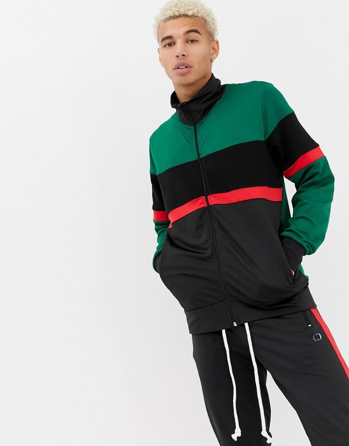 Criminal Damage Track Jacket In Black With Panels - Black