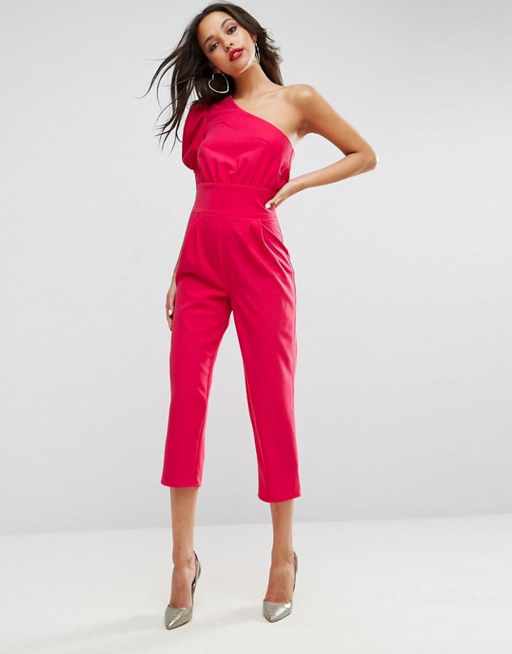 Asos One Shoulder 80s Jumpsuit - Pink