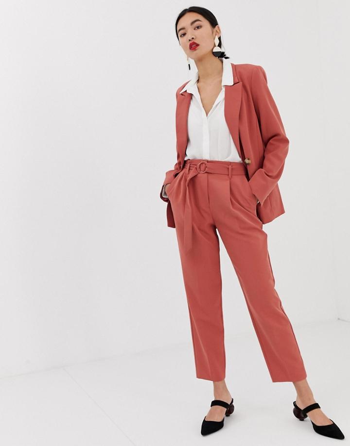 Warehouse Tapered Pants With Belt In Pink - Pink