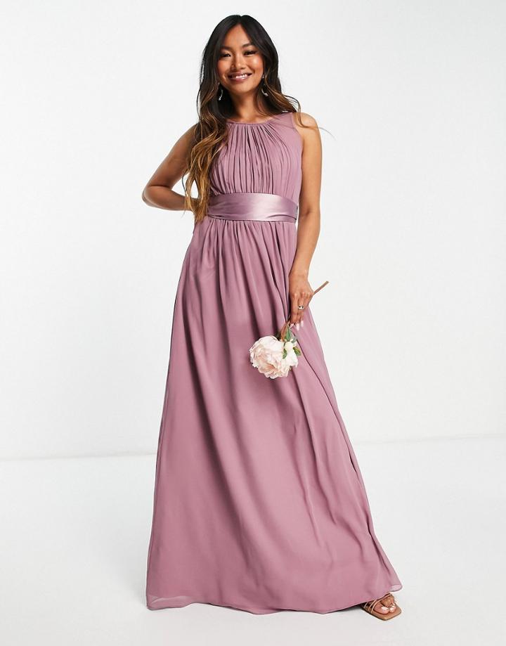 Little Mistress Bridesmaids Tie Waist Maxi Dress In Mauve-purple