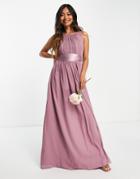 Little Mistress Bridesmaids Tie Waist Maxi Dress In Mauve-purple