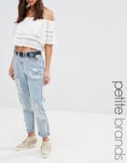 Missguided Petite Riot Open Rip Mom Jeans - Blue