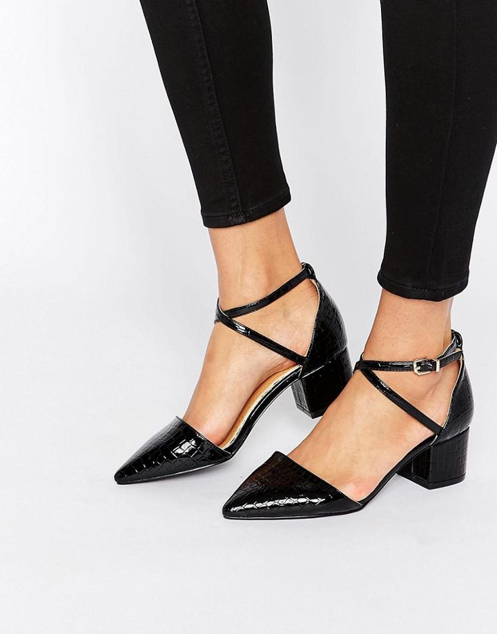 Raid Avia Black Croc Point Mid Heeled Shoes - Black