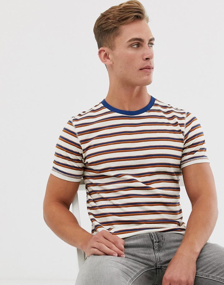 Selected Homme Stripe T-shirt In White - White