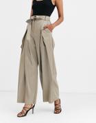 Simonett Lici Pu Belted Wide Leg Pants-beige