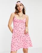 Only Bust Detail Cami Mini Dress In Pink Cherry Print