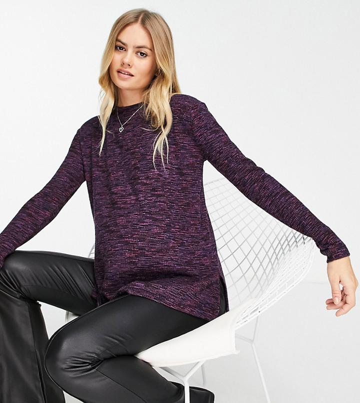Asos Design Maternity Top In Spacedye With Long Sleeve And Slits-purple