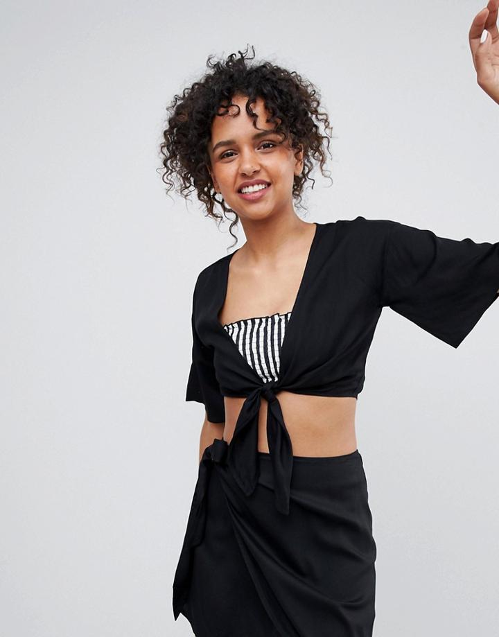Monki Tie Fronot Beach Top In Black - Black