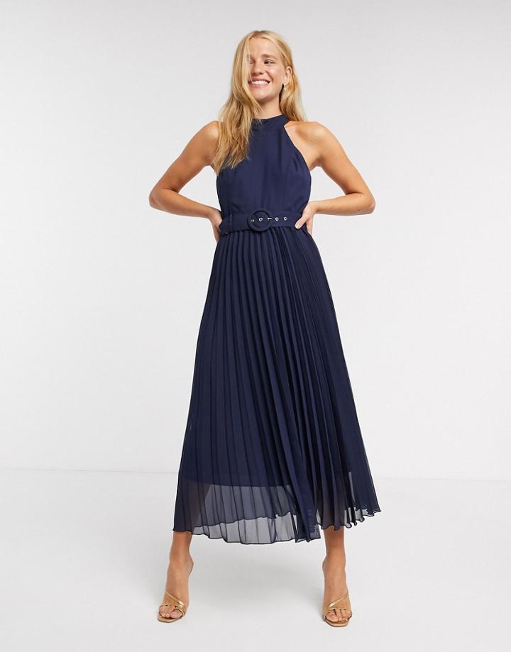 Style Cheat Pleated Midi Dress In Blue-blues