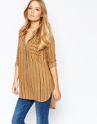 Y.a.s Jola Longline Shirt In Mono Stripe - Tobacco Stripe
