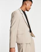 Asos Design Boxy Cropped Suit Jacket In Stone-neutral