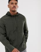 Asos Design Nylon Overhead Jacket In Khaki-green