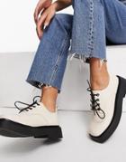Asos Design Martial Chunky Lace Up Flat Shoes In Bone-neutral