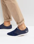 Fred Perry Byron Low Leather Perforated Suede Sneakers In Blue - Blue