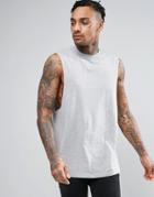 Asos Longline Sleeveless T-shirt With Dropped Armhole In Gray Marl - Gray