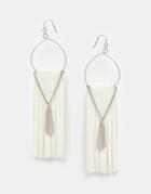 Asos Leather Fringe And Feather Hoop Earrings - Silver
