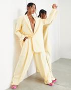 Asos Edition Oversized Longline Blazer In Buttermilk-yellow