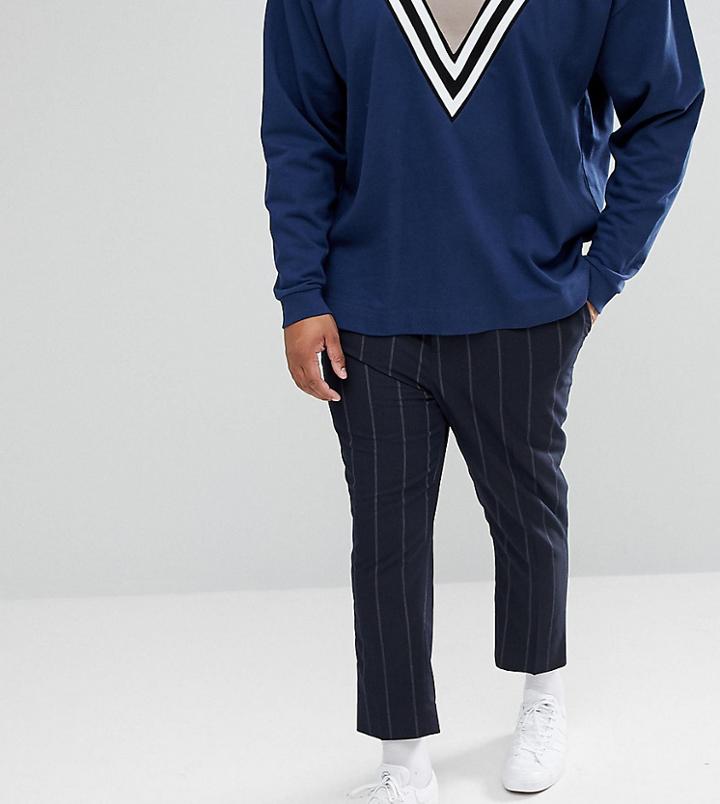 Asos Plus Tapered Smart Pants In Navy Pinstripe - Navy