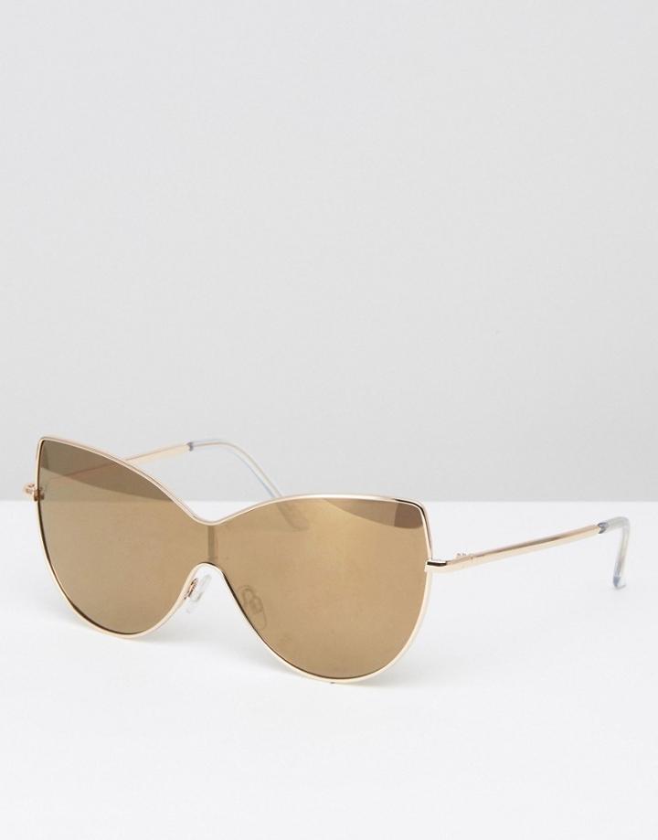Asos Oversized Kitten Visor Sunglasses With Wire Tramline - Gold