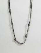 Asos Chain And Leather Look Knotted Necklace - Silver