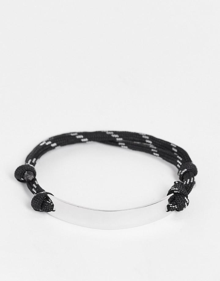Asos Design Festival Fabric Bracelet With Metal Tab Detail In Black Sporty Cord