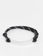 Asos Design Festival Fabric Bracelet With Metal Tab Detail In Black Sporty Cord