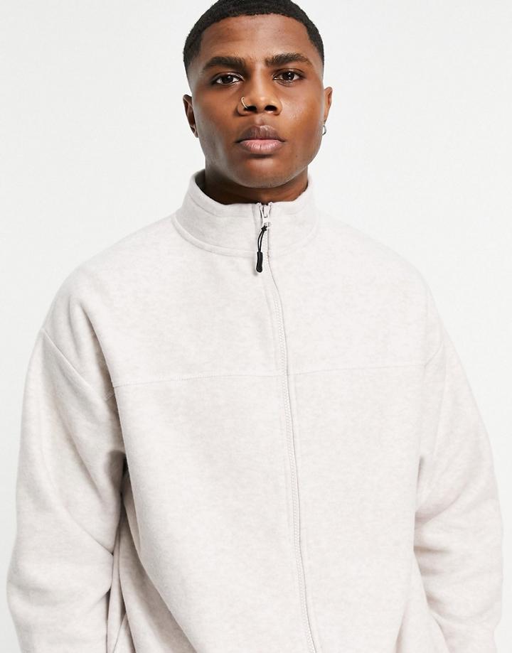 Asos Design Oversized Track Top In Fleece In Beige Heather - Part Of A Set-neutral