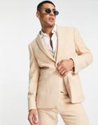 Asos Design Wedding Skinny Wool Mix Suit Jacket In Pink Basketweave Texture