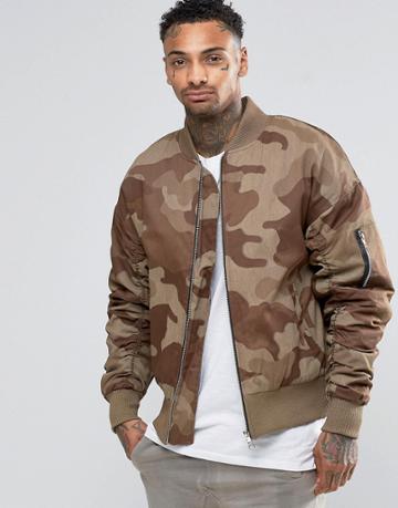 Other Uk Oversized Camo Bomber Jacket - Brown