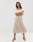 & Other Stories Linen Button Front Midi Skirt In Light Beige - Beige