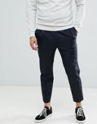 Asos Design Tapered Crop Smart Pants In 100% Wool With Double Pleat-navy