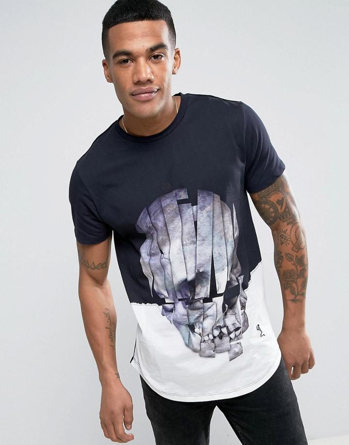 Religion Longline T-shirt With Color Fade Print - Navy