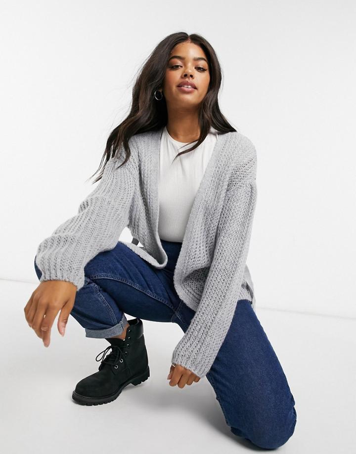 Asos Design Edge To Edge Cardi In Gray-grey