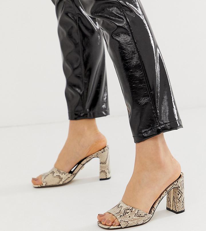 River Island Heeled Mules In Snake Print - Gray