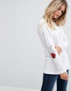 Diesel Long Sleeve Top With Rose Arm Print - White