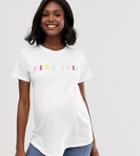 Asos Design Maternity T-shirt With Mama Bear In Rainbow - White