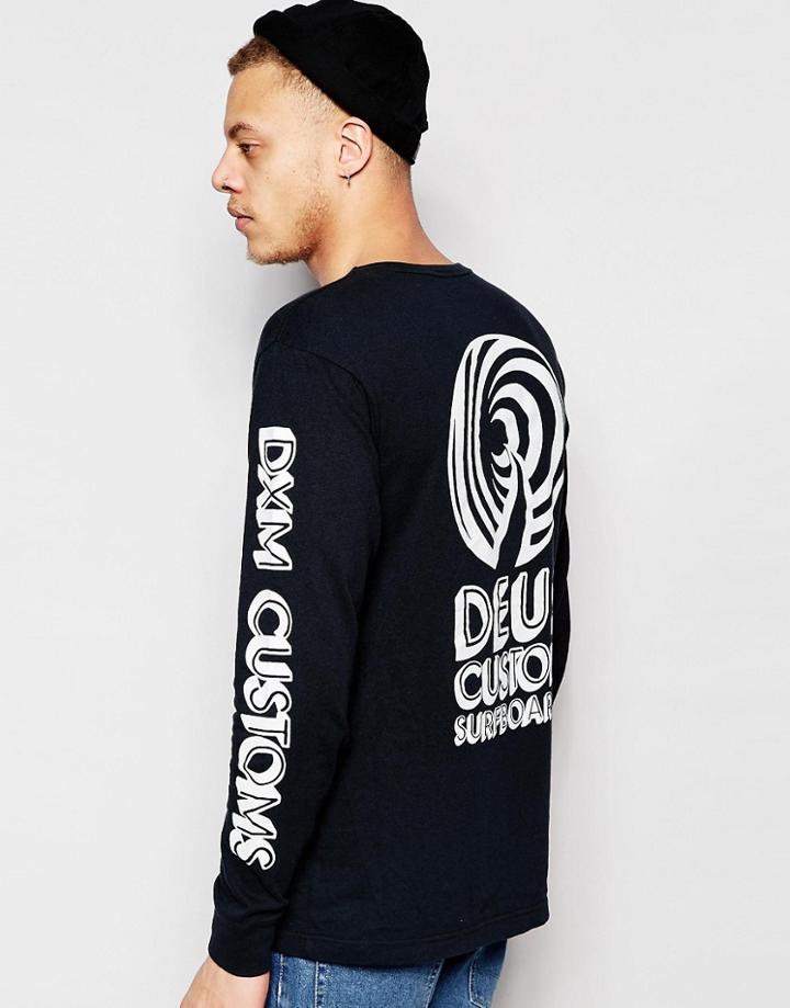 Deus Ex Machina Long Sleeve T-shirt With Back Print - Black
