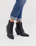 Qupid Lace Up Western Boot In Black