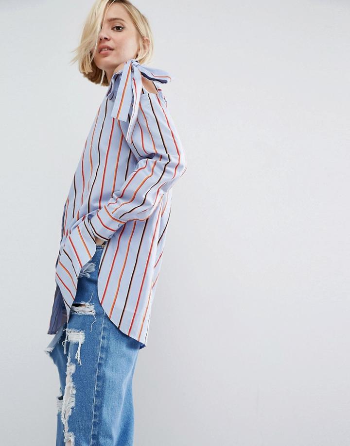 Asos Cotton Shirt With Tie Shoulder In Multi Stripe - Multi