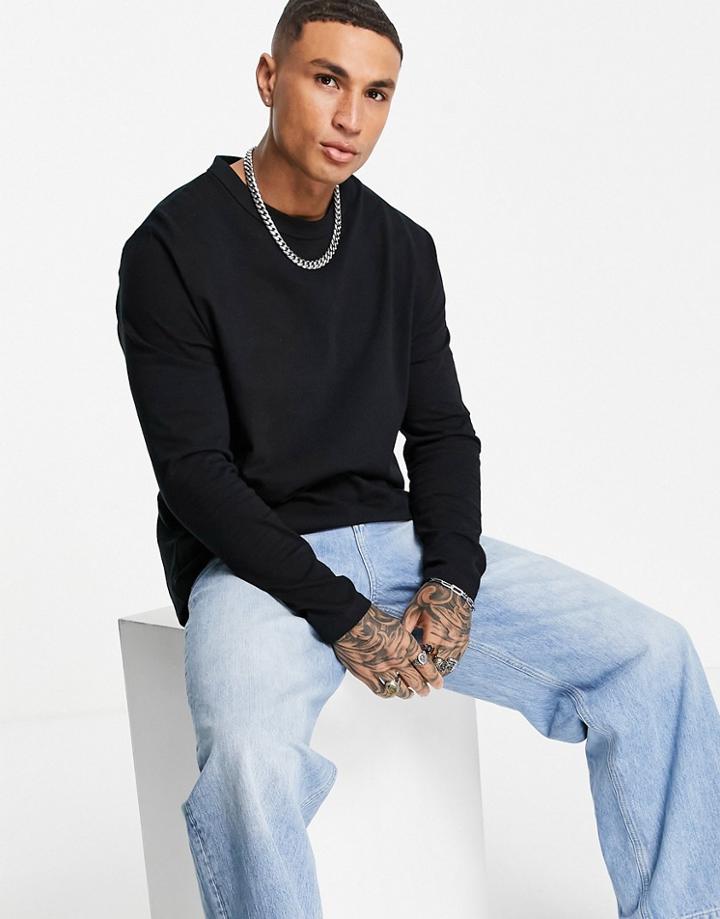 Asos Design Long Sleeve Relaxed Fit Heavyweight T-shirt In Black