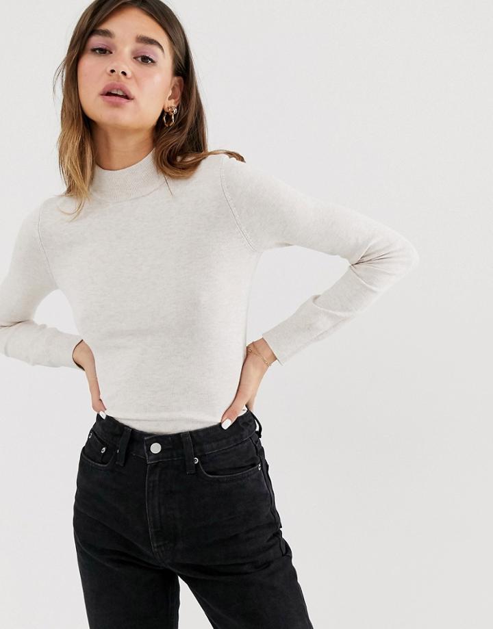 Monki High Neck Lightweight Sweater In Beige Melange
