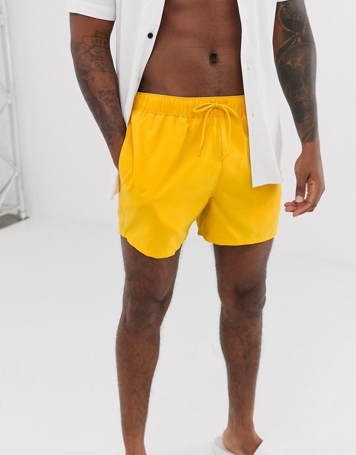 Asos Design Swim Short In Mustard Short Length