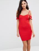 Oh My Love Cold Shoulder Mini Dress With Frill Sleeve - Red